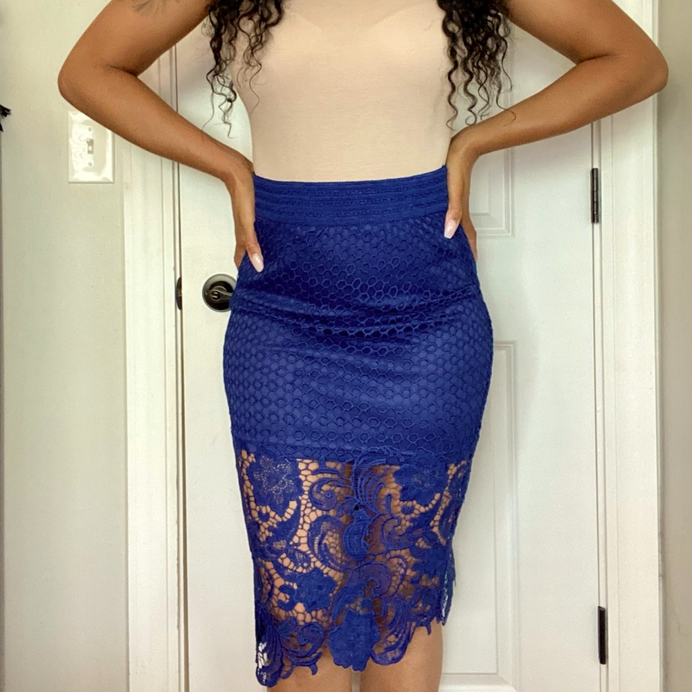 Beautiful dark blue lace pencil skirt